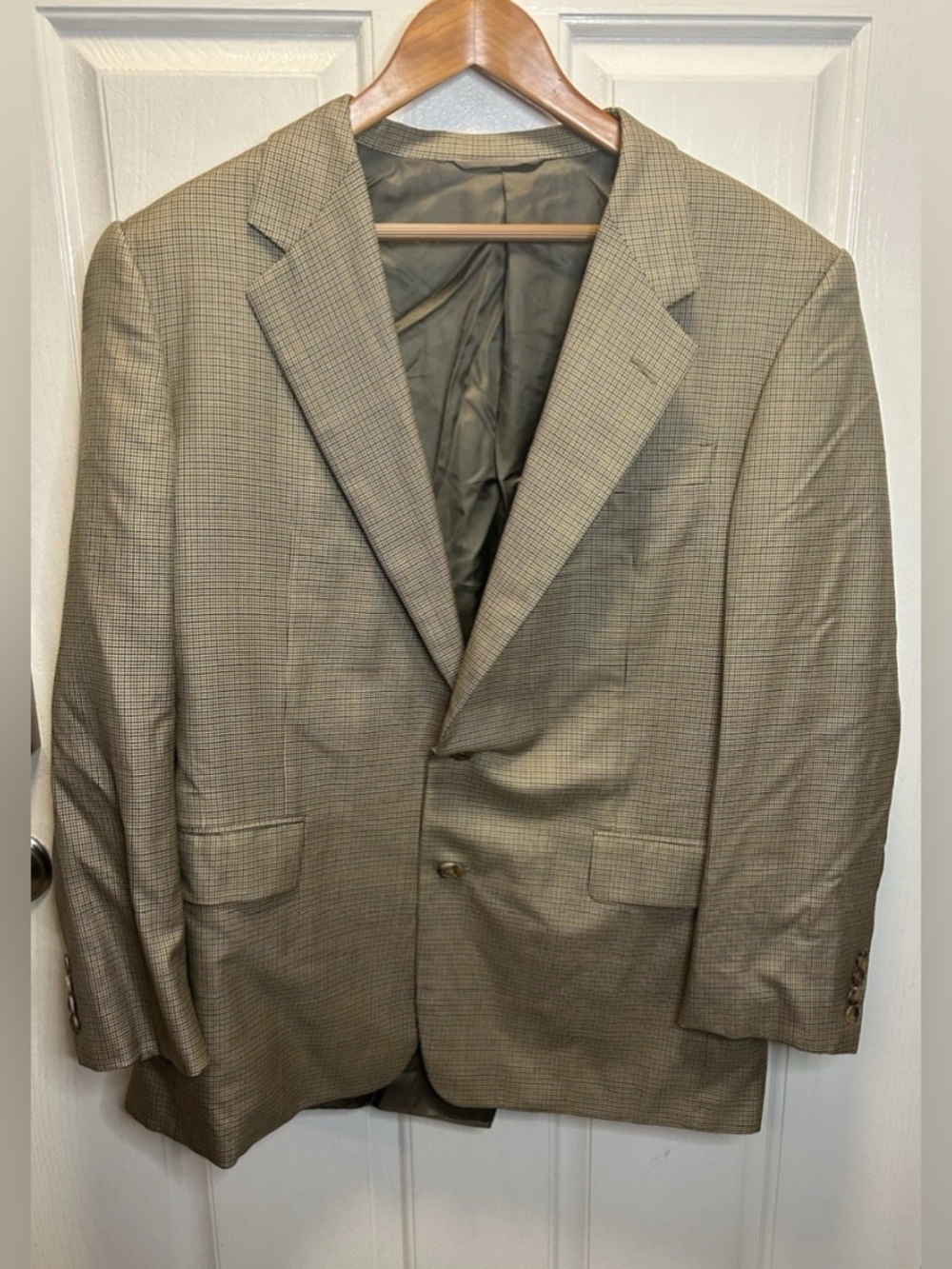 Hickey Freeman Silk Wool Blend Sport Coat Blazer Men's 42R Brown Blue Windowpane